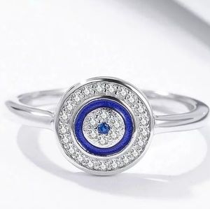 Lucky Blue Evil Eye Sterling Silver Ring